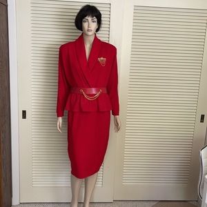 Vintage 1980’s St John Red Knit Dress/Belt